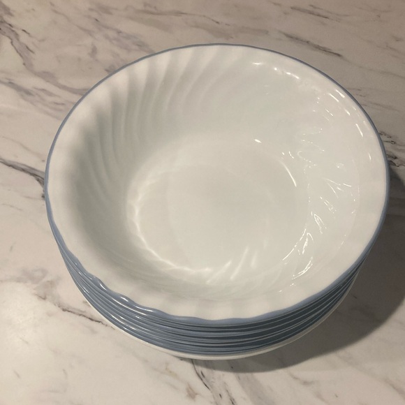 Corelle White and Blue Rimmed Bowls - Picture 3 of 11